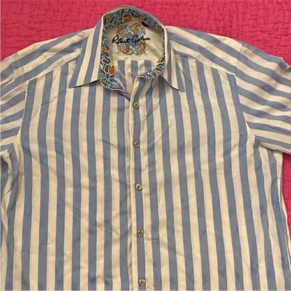 Robert Graham Blue and White Striped Shirt, M - Picture 2 of 9